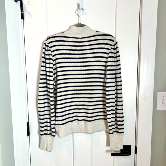 J. Crew Brushed Rib Puff-Sleeve Mock Neck Breton Stripe Nautical Sweater Size L - Picture 6 of 6